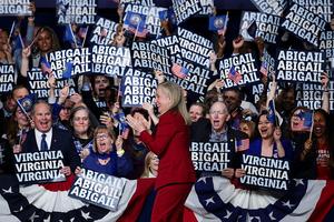 RICHMOND, VIRGINIA - NOVEMBER 04: Virginia Democratic gubernatorial candidate, former Rep. Abigail Spanberger Abigail Spanberger arrives on stage to deliver remarks at her election night watch party at the Greater Richmond Convention Center on November 04, 2025 in Richmond, Virginia. Spanberger defeated Republican gubernatorial candidate Lieutenant Gov. Winsome Earle-Sears to become the first female governor in the commonwealth’s history in an election that was seen as a national political bellwether leading into the midterms. (Photo by Alex Wong/Getty Images)