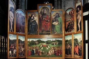 Ghent’s St. Bavo’s Cathedral houses the pearl of Flemish painting – the gigantic Adoration of the Mystic Lamb, which is perhaps the most stolen painting in existence. (Cameron Hewitt, Rick Steves’ Europe)