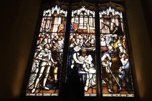 A dramatic stained-glass window at St. Giles’ Cathedral depicts John Knox in the middle of one of his many fiery sermons. (Cameron Hewitt, Rick Steves’ Europe)
