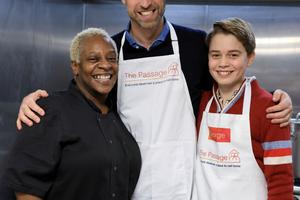 Bang Showbiz / Princes William and George with The Passage's head chef, Claudette.