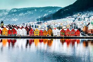 Evening view on Bruges. Panoramic view on Bergen, Norway. View of historical buildings in Bryggen- Hanseatic wharf in Bergen, Norway. UNESCO World Heritage Site. Winter view. Dreamstime/TCA