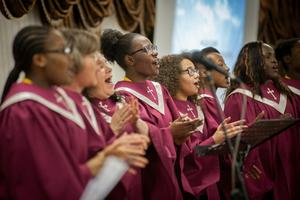 A choir sings traditional gospel music. Staff Sgt. Bernardo Fuller 