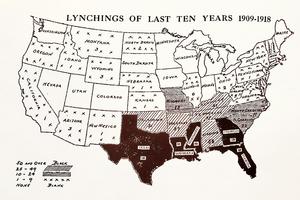 An early 20th-century NAACP map showing lynchings between 1909 and 1918. The maps were sent to politicians and newspapers in an effort to spur legislation protecting Black Americans. Library of Congress
