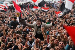 The crowd in Tahrir Square in Cairo just before a speech by Egyptian President Hosni Mubarak on Feb. 10, 2011. Photo by Chris Hondros/Getty News Images