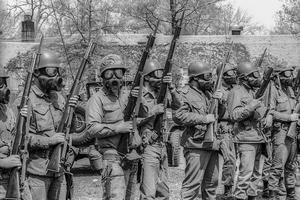 Ohio National Guardsmen on the Kent State University campus prepare to disperse student protesters on May 4, 1970. Troops later opened fire on students, killing four. Howard Ruffner/Getty Images