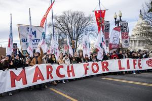 Participants in the annual March for Life protests in Washington call for an end to all abortions, on Jan. 23, 2026.  CQ-Roll Call/Tom Williams via Getty Images