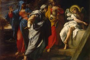 'Holy Women at Christ's Tomb,' by 16th-century painter Annibale Carracci, shows an angel explaining that Jesus has risen. Hermitage Museum via Wikimedia Commons