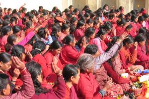 Nepalese women participate in the 'Swasthani Vrata Katha' ritual. Jessica Vantine Birkenholtz, CC BY-SA