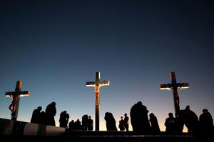 SYDNEY, AUSTRALIA - JULY 18:  In this handout photo provided by World Youth Day, Jesus dies on the Cross is performed as part of Stations of the Cross at Barangaroo during World Youth Day Sydney 2008 on July 18, 2008 in Sydney, Australia. Organised every two to three years by the Catholic Church, World Youth Day (WYD) is an invitation from the Pope to the youth of the world to celebrate their faith. The celebration, being held in Sydney from July 15, 2008 to July 20, 2008, will mark the first visit of His Holiness Pope Benedict XVI to Australia.  (Photo by World Youth Day via Getty Images)