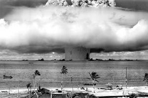 A nuclear bomb explodes at Bikini Atoll in the Pacific Ocean in 1946, one of several U.S. test explosions. Photo12/Universal Images Group via Getty Images