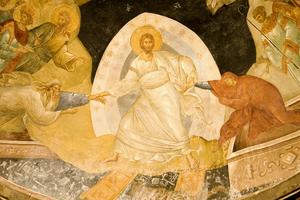 Resurrection of Christ depicted in 14th-century fresco in Chora Church, Istanbul, Turkey. LP7/Collections  E+ via Getty Images