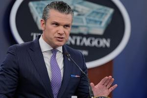 Defense Secretary Pete Hegseth speaks to members of the media at the Pentagon in Washington D.C. on March 31, 2026.  AP Photo/Manuel Balce Ceneta