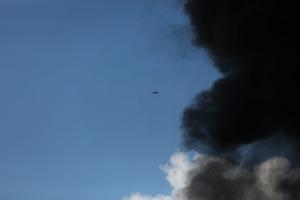 A drone is seen during a suspected drone strike targeting an oil warehouse near Erbil, the capital of Iraq's Kurdistan Region, on April 1, 2026.  Gailan Haji/Middle East Images/AFP via Getty Images