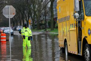 In the upper Midwest, aging infrastructure, from dams to city drains, was overwhelmed by floodwater in April 2026.  Jonathan Aguilar/Milwaukee Neighborhood News Service/CatchLight via Getty Images