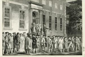 A Croome & Brightly engraving shows John Nixon reading the Declaration of Independence after its passage in Philadelphia. From The New York Public Library via Wikimedia Commons