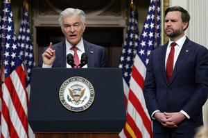 U.S. Vice President JD Vance listens as Mehmet Oz, the administrator for the Centers for Medicare & Medicaid Services, speaks about healthcare fraud. Alex Wong/Getty Images