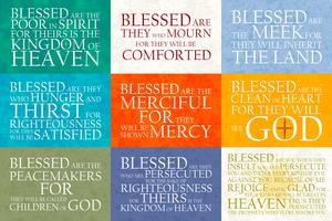 Beatitudes Patchwork Poster. Illustration of Matthew 5, 3-11. Dreamstime/TCA