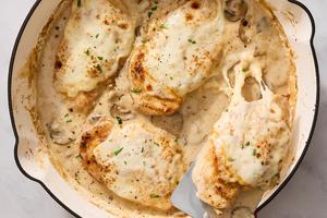Enjoy juicy chicken breasts in a mushroom-sherry cream sauce, topped with melty Muenster cheese. (Erik Bernstein/TCA)