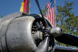 The propeller of a 'raisin bomber' airplane from World War II is seen in Frankfurt, Germany, in June 2020. AP Photo/Michael Probst