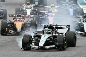 Formula 1 drivers maneuver for position during the 2026 Miami Formula One Grand Prix in Florida. Chandan Khanna / AFP via Getty Images
