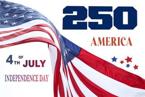 America‘s 250th birthday, 4th of July, USA independence day celebration with American flag. 250 years old. Dreamstime/TCA
