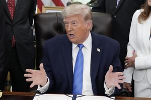 U.S. President Donald Trump speaks during a signing ceremony for the “Secure America Act” in the Oval Office of the White House in Washington, D.C., on June 10, 2026. (Ken Cedeno/AFP via Getty Images/TCA)