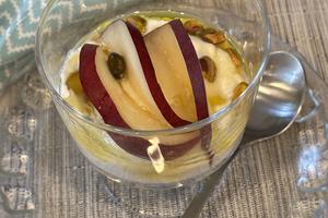A final drizzle of fruity olive oil crowns this British-inspired dessert. (Diane Rossen Worthington/TCA)