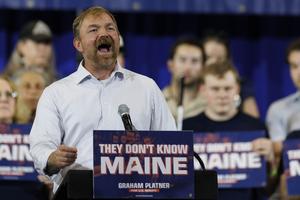 Democratic U.S. Senate candidate Graham Platner speaks at his primary election event on June 9, 2026, in Blue Hill, Maine. Platner is the presumptive Democratic nominee and will face incumbent Sen. Collins (R-ME) for one of Maine's U.S. Senate seats in the general election. (CJ Gunther/Getty Images/TNS)