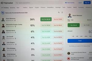 People wager on potential Democratic presidential candidates on the predictions market site Polymarket on Feb. 25, 2026.  Scott Olson/Getty Images