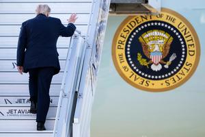 President Donald Trump boards Air Force One at Geneva Airport on June 17, 2026. Martial Trezzini/Keystone/Pool via AP