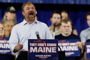 BLUE HILL, MAINE - JUNE 9: Democratic U.S. Senate candidate Graham Platner speaks at his Primary Election event on June 9, 2026 in Blue Hill, Maine. Platner is the presumptive Democratic nominee and will face incumbent Sen. Collins (R-ME) for Maine's U.S. Senate seat in the general election. (Photo by CJ Gunther/Getty Images)