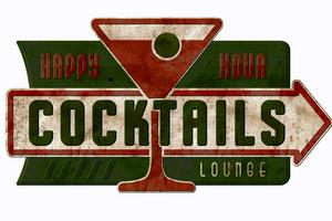 Vintage Cocktail Lounge Sign Happy Hour Cocktails Tin Metal Antique Bar Grill Martini Party. Dreamstime/TCA