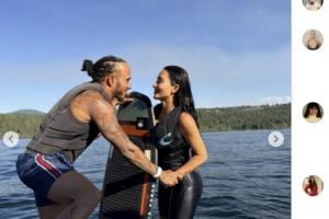 Bang Showbiz / Lewis Hamilton and Kim Kardashian during their lakeside getaway