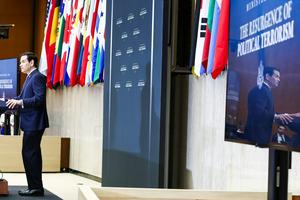 U.S. Secretary of State Marco Rubio delivers opening remarks during the Ministerial on the Resurgence of Political Terrorism at the State Department on July 16, 2026, in Washington.   Finn Gomez/Getty Images