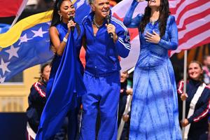 Bang Showbiz / Robbie Williams performing at the World Cup.