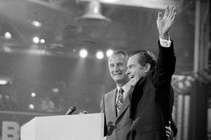Vice President Spiro Agnew, left, and President Richard Nixon at the GOP convention in Miami on Aug. 23, 1972.  AP Photo, file