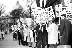 College students march on Boston Common to protest U.S. intervention in Cuba on April 22, 1961.  Charles Dixon/The Boston Globe via Getty Images