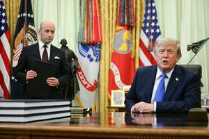 White House Deputy Chief of Staff Stephen Miller holds an executive order on birthright citizenship as President Donald Trump speaks before signing it at the White House on Aug. 6, 2026.  Jim Watson/AFP via Getty Images