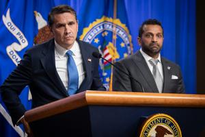 Attorney General Todd Blanche announces the indictment against the Southern Poverty Law Center on April 21, 2026, in Washington. Nathan Posner/Anadolu via Getty Images