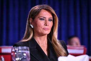 TOPSHOT - US First Lady Melania Trump attends the White House Correspondents' dinner at the Washington Hilton in Washington, DC, on April 25, 2026. President Trump is attending the annual gala of the political press for the first time while in office. (Photo by Mandel NGAN / AFP via Getty Images)