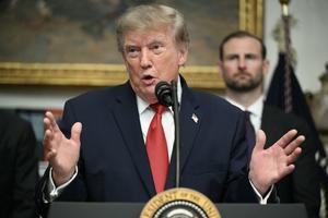 President Donald Trump delivers remarks during a meeting with cryptocurrency executives in the Roosevelt Room of the White House in Washington, D.C., on Aug. 19, 2026. (Jim Watson/AFP via Getty Images/TCA)