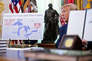 President Trump signed an executive order on Aug. 27, 2026, to rename Lake Ontario 'Lake America' amid an ongoing trade war between the U.S. and Canada. Andrew Harnik/Getty Images