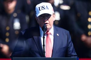 U.S. President Donald Trump speaks during a “Steel Across America” event ahead of the 25th anniversary of the Sept. 11th attacks on the Ellipse near the White House on Sept. 8, 2026 in Washington, D.C. President Trump welcomed 9/11 first responders to the Tunnel to Towers Foundation’s “Steel Across America” event featuring a 16,900-pound, 21-foot steel beam recovered from the World Trade Center’s South Tower. (Finn Gomez/Getty Images/TCA)