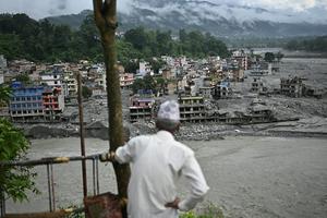 A rush of mud, rock and water inundated the town of Trishuli, Nepal, on Aug. 26, 2026, after a glacier collapsed. Pedro Pardo/AFP via Getty Images