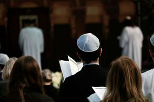 People attend Yom Kippur services hosted by Temple Emanu-El on Sept. 16, 2021, in New York City. Spencer Platt/Getty Images
