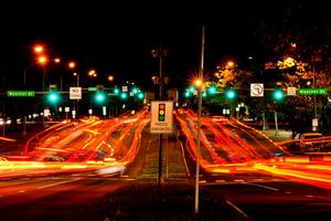 A long exposure photo shows traffic driving on Roosevelt Boulevard, one of the most dangerous roads for traffic accidents in Philadelphia.  AP Photo/Matt Rourke