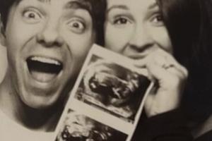 Bang Showbiz / Nathan Sykes and Charlotte with their ultrasound strip