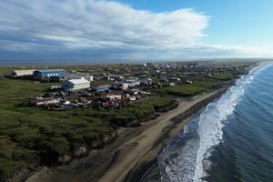 A view of Wainwright, Alaska, which sits on low-lying coastal terrain underlain by permafrost. Ming Xiao