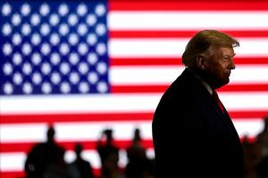 DURANT, OKLAHOMA - OCTOBER 01: U.S. President Donald Trump stands on stage during a campaign rally for Oklahoma Republican gubernatorial candidate Mike Mazzei on October 01, 2026 in Durant, Oklahoma. Mazzei is running against Democratic nominee Cyndi Munson. (Photo by Kevin Dietsch/Getty Images)