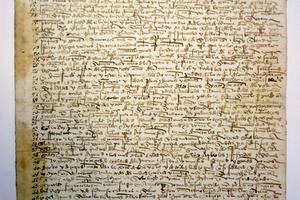 A manuscript with the text of the letter Cristopher Columbus wrote in February 1493, giving his account of the first voyage to the Americas. Archivo General de Simancas/Spanish Ministry of Culture via Wikimedia Commons